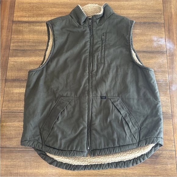 Lee The Workwear Vest Men’s L Green Canvas Sherpa Lined Cotton NWT - Picture 2 of 12